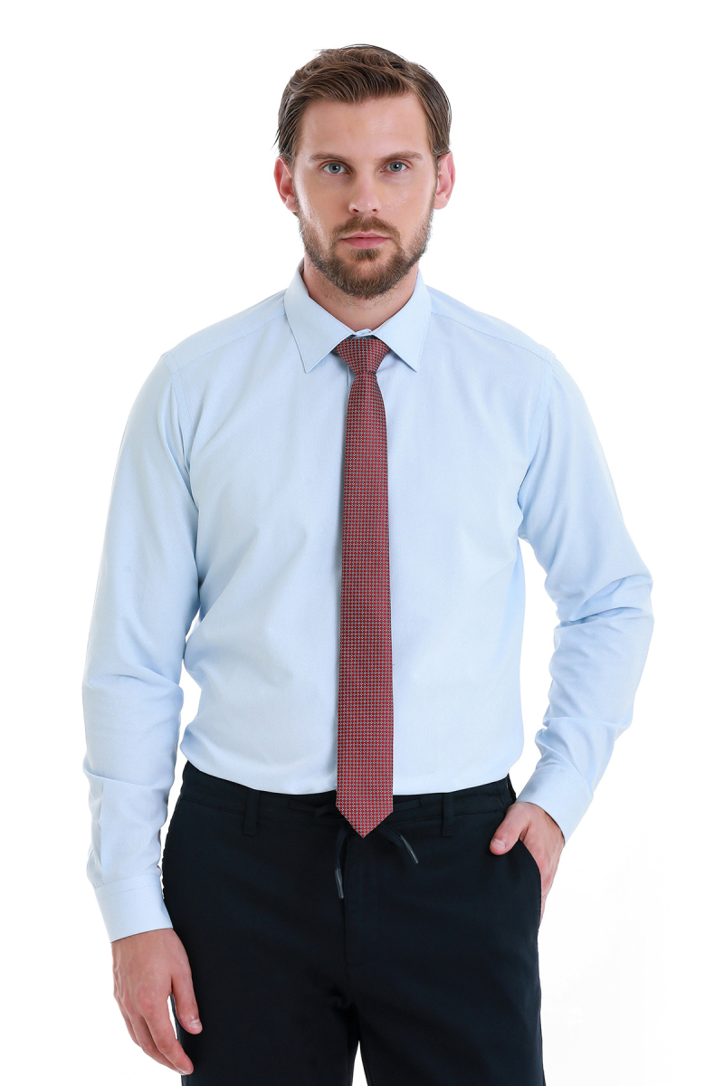 Mavi Slim Fit Slim Yaka Pamuklu Uzun Kollu Gömlek - Hatemoğlu