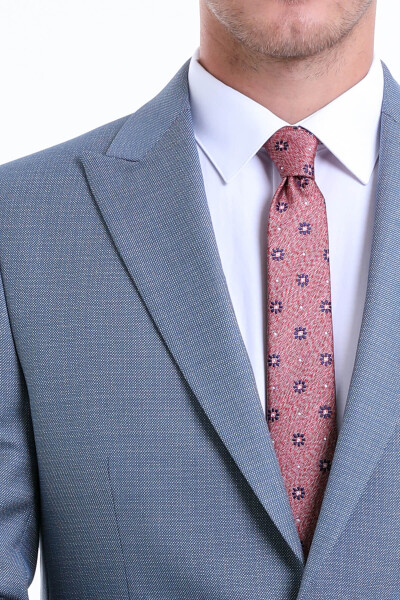 Mavi Slim Fit Desenli Sivri Yaka Klasik Takım Elbise - 8