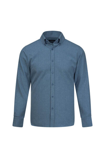 Mavi Slim Fit Düğmeli Yaka Pamuklu Uzun Kollu Spor Gömlek 