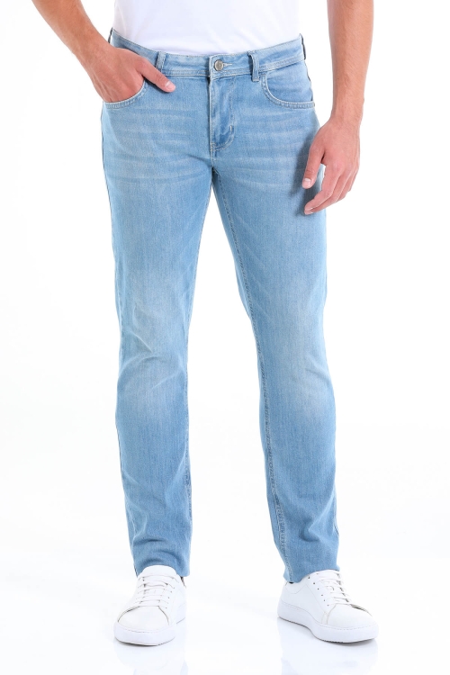 Hatem Saykı - Mavi Slim Fit Düz Pamuklu 5 Cep Kot Pantolon