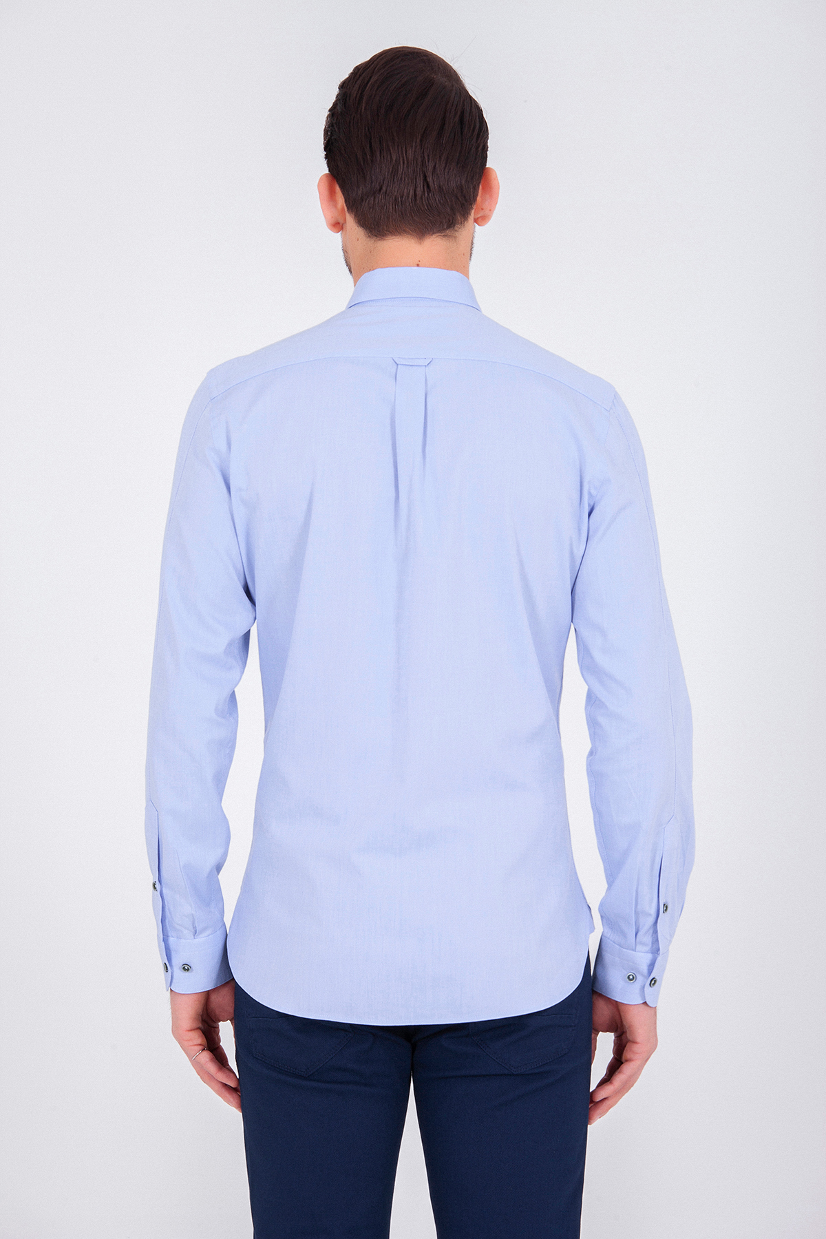 Mavi Slim Fit Düz 100% Pamuk Uzun Kol Spor Gömlek