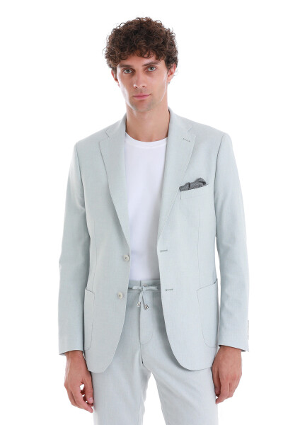 Mavi Slim Fit Mono Yaka Keten Takım Elbise - 2