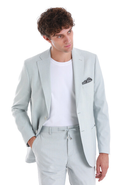 Mavi Slim Fit Mono Yaka Keten Takım Elbise - 3