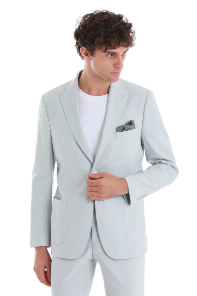 Mavi Slim Fit Mono Yaka Keten Takım Elbise - 4