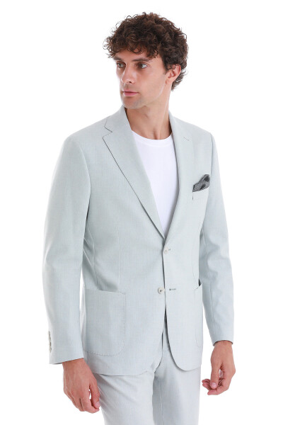 Mavi Slim Fit Mono Yaka Keten Takım Elbise - 5