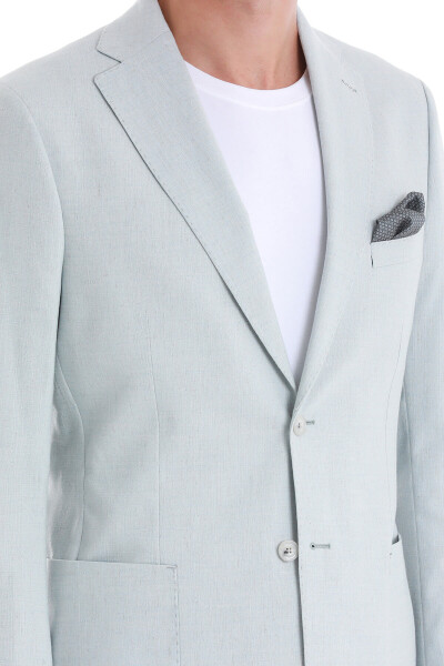 Mavi Slim Fit Mono Yaka Keten Takım Elbise - 6