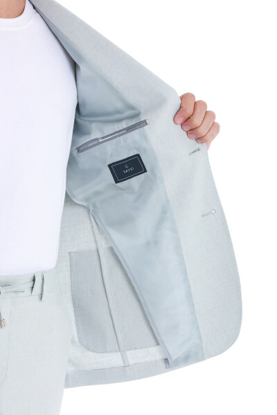 Mavi Slim Fit Mono Yaka Keten Takım Elbise - 7