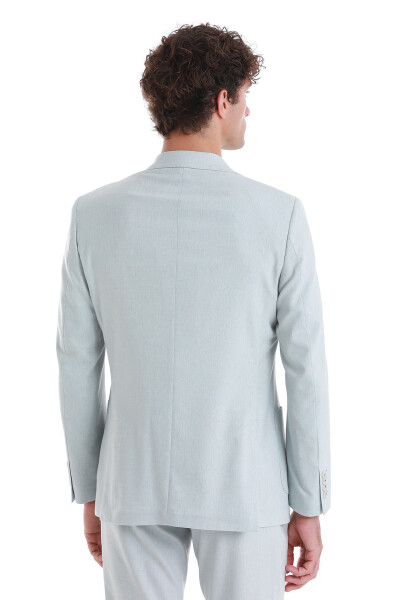 Mavi Slim Fit Mono Yaka Keten Takım Elbise - 8