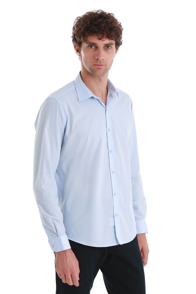 Mavi Slim Fit Slim Yaka Pamuklu Uzun Kollu Spor Gömlek - Hatemoğlu