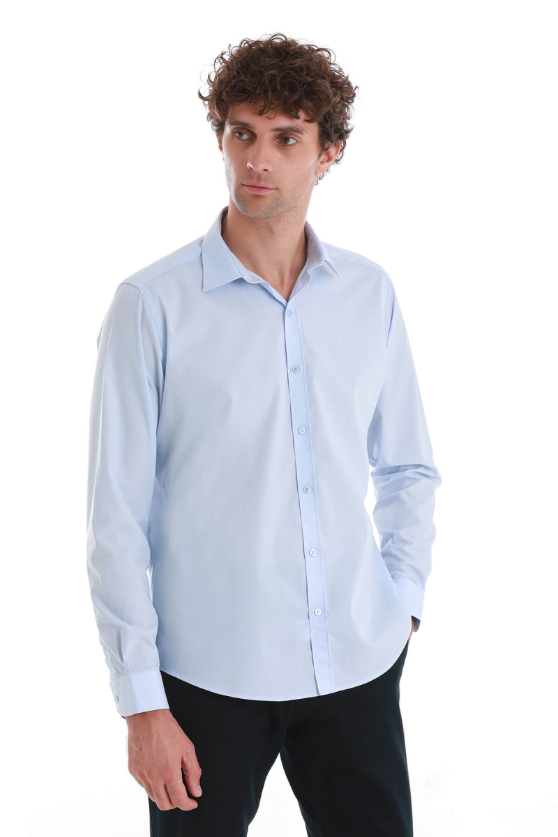 Mavi Slim Fit Slim Yaka Pamuklu Uzun Kollu Spor Gömlek - Hatemoğlu (1)