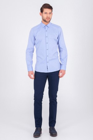 Mavi Slim Fit Düz 100% Pamuk Uzun Kol Oxford Gömlek - Thumbnail