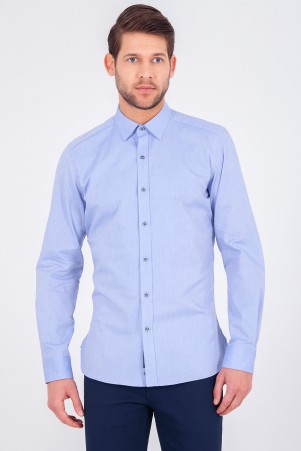 Mavi Slim Fit Düz 100% Pamuk Uzun Kol Oxford Gömlek - Thumbnail