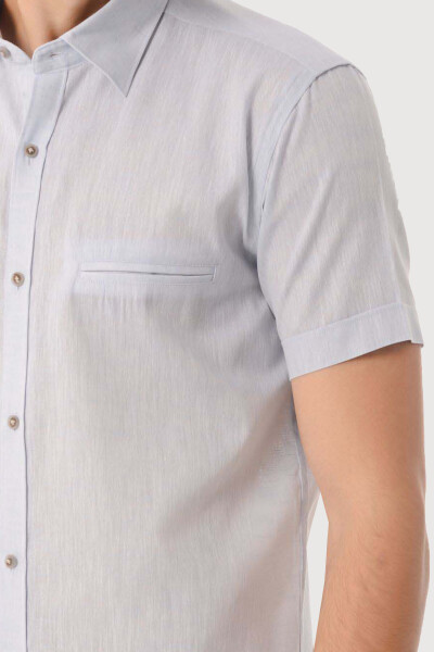 Mavi Slim Fit Kısa Kol Keten Gömlek - 3