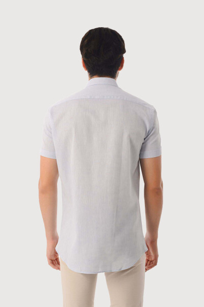 Mavi Slim Fit Kısa Kol Keten Gömlek - 9