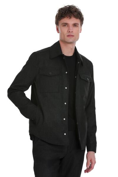 Siyah Slim Fit Mono Yaka Casual Overshirt Takım - 3
