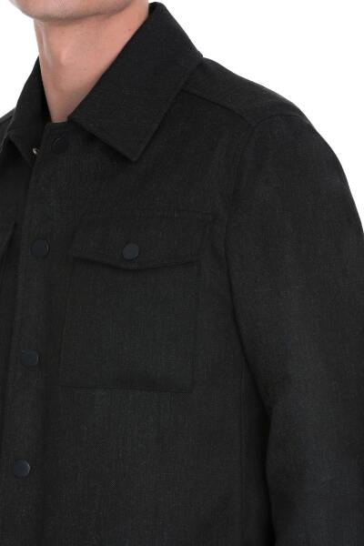 Siyah Slim Fit Mono Yaka Casual Overshirt Takım - 4