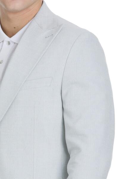 Mavi Slim Fit Sivri Yaka Keten Takım Elbise - 5