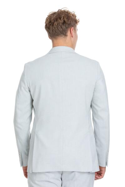 Mavi Slim Fit Sivri Yaka Keten Takım Elbise - 6