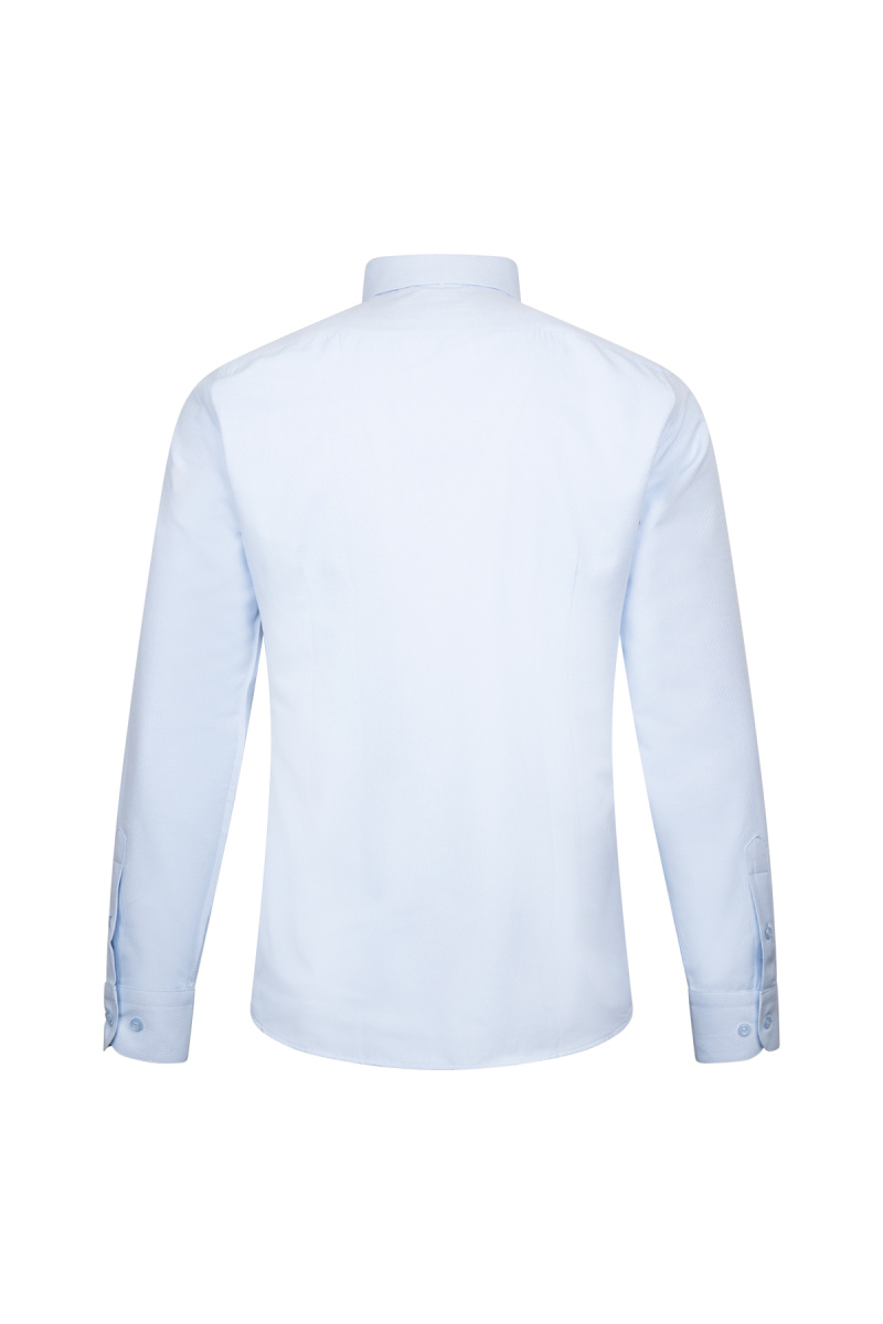 Mavi Slim Fit Desenli Slim Yaka Pamuklu Uzun Kollu Klasik Gömlek - HATEMOĞLU (1)