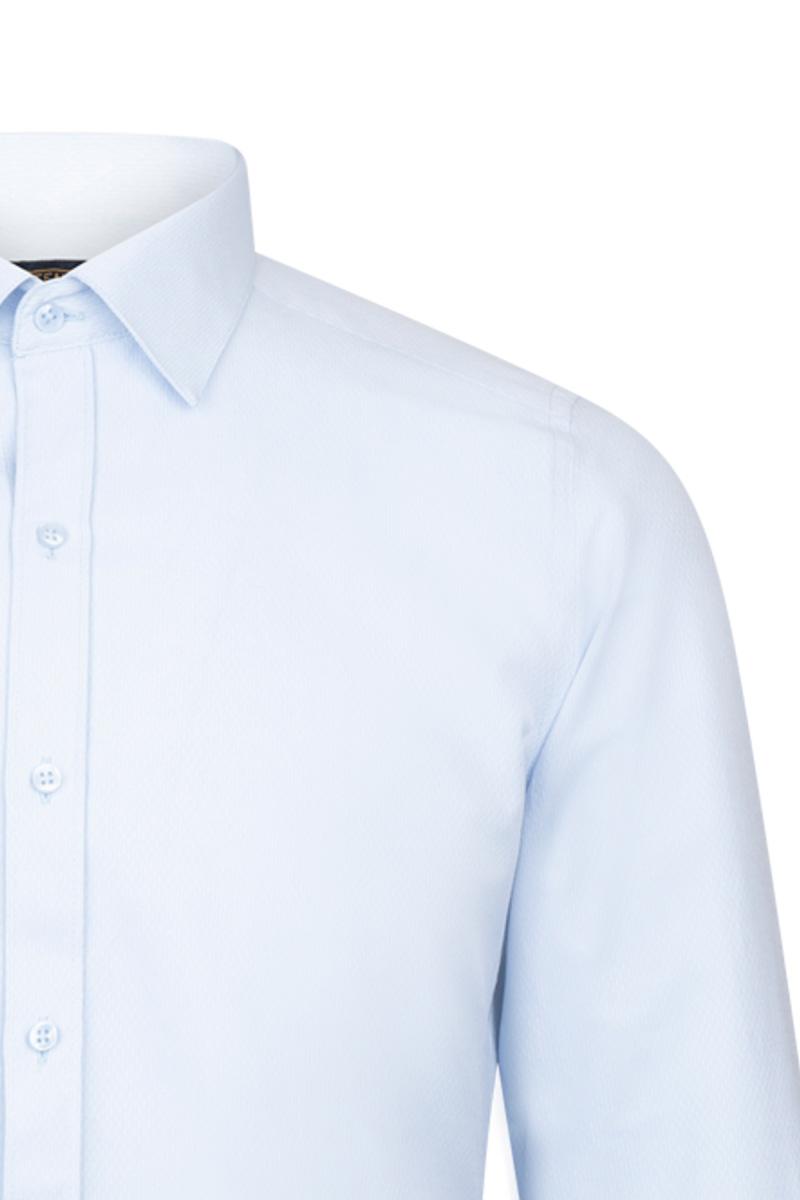 Mavi Slim Fit Desenli Slim Yaka Pamuklu Uzun Kollu Klasik Gömlek - HATEMOĞLU (1)