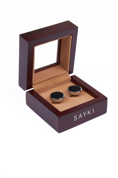 Oval Taşlı Desenli Kol Düğmesi - 1