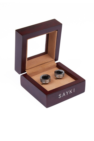 Oval Taşlı Desenli Kol Düğmesi - 2