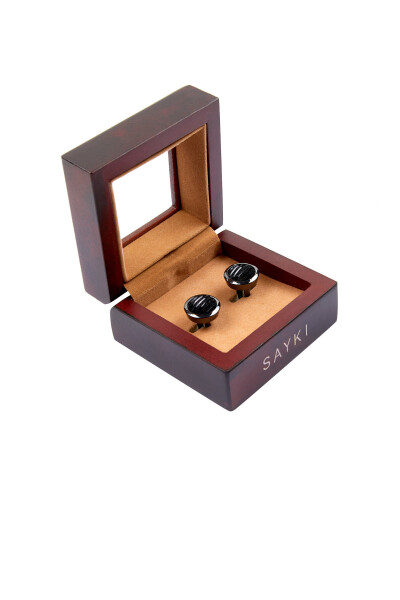 Oval Taşlı Desenli Kol Düğmesi - 1