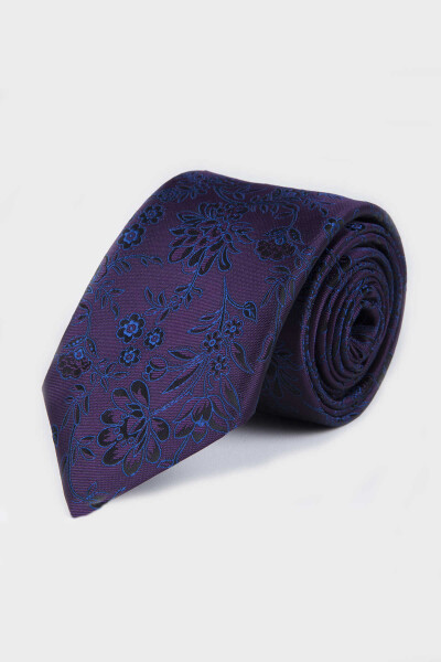 Mor Çizgi Desenli Kravat - 1