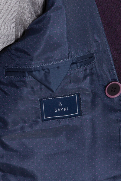 Mor Yaka Detaylı Yünlü Kaban - 4