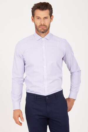 Çizgili Mor Slim Fit Gömlek - Thumbnail