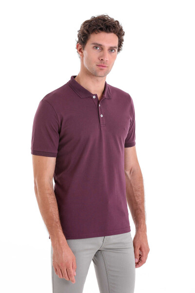 Mor Comfort Fit 100% Pamuk Polo Yaka Tişört 