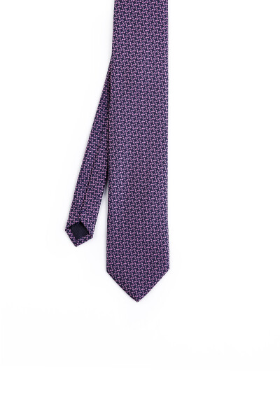 Mor Desenli Klasik Micro Kravat - 5