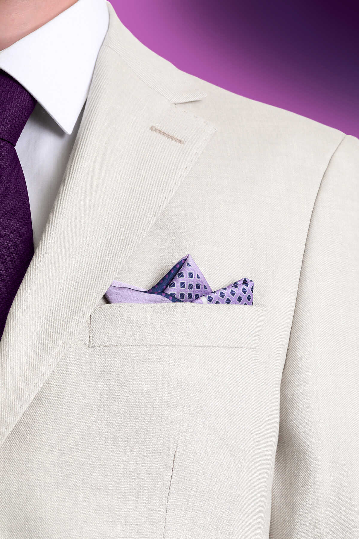 Mor Desenli Klasik Saten Cep Mendili - 1