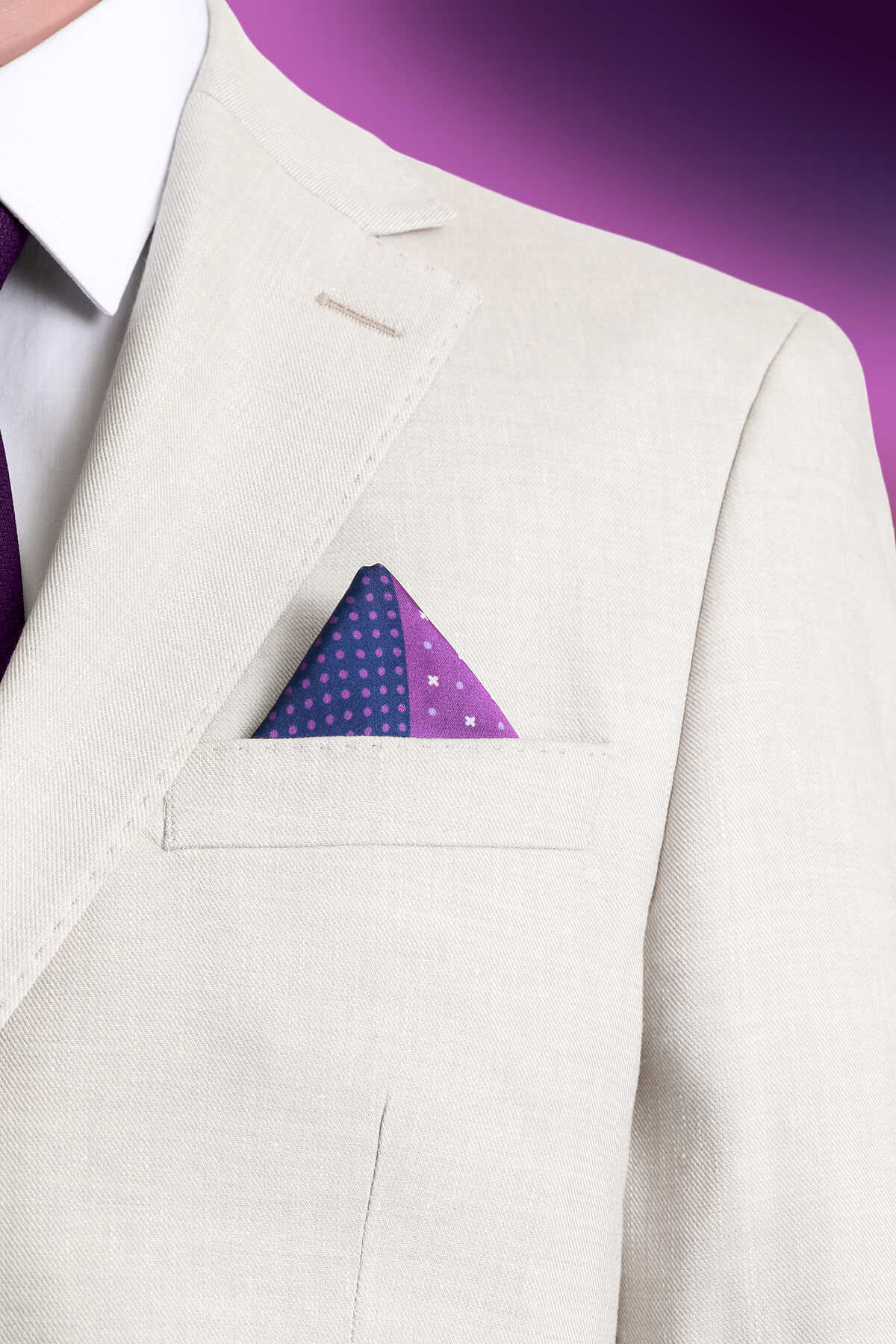 Mor Desenli Klasik Saten Cep Mendili - 2