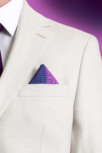 Mor Desenli Klasik Saten Cep Mendili - 2