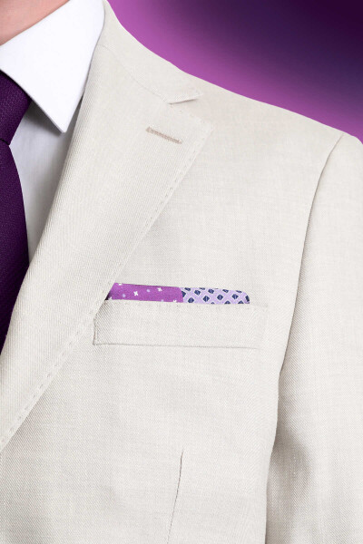 Mor Desenli Klasik Saten Cep Mendili - 3