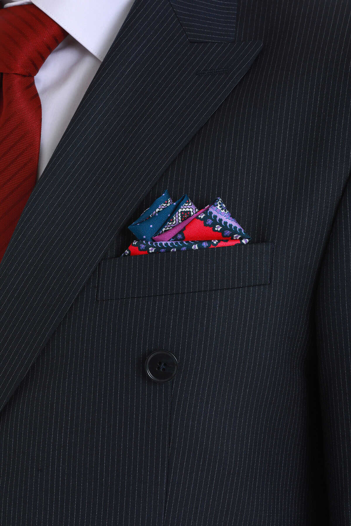 Mor Desenli Klasik Saten Cep Mendili - 1