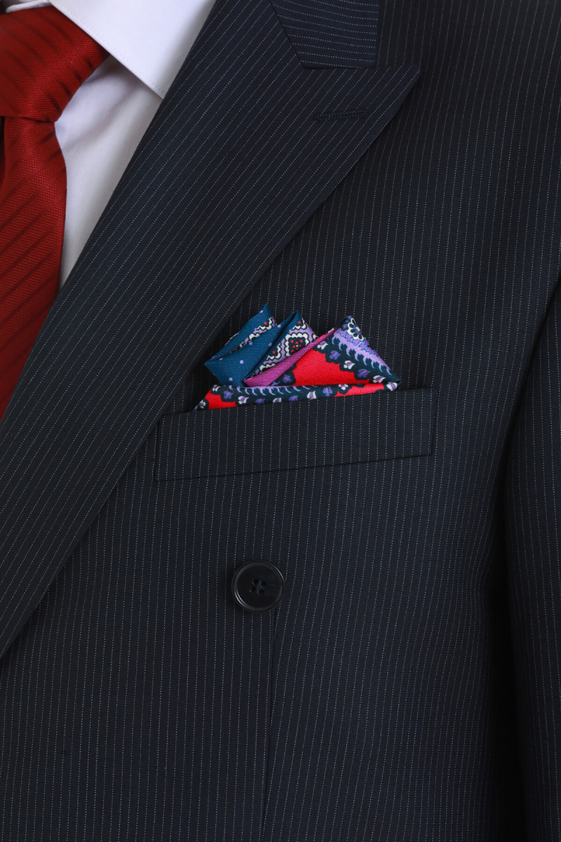 Mor Desenli Klasik Saten Cep Mendili - Hatem Saykı