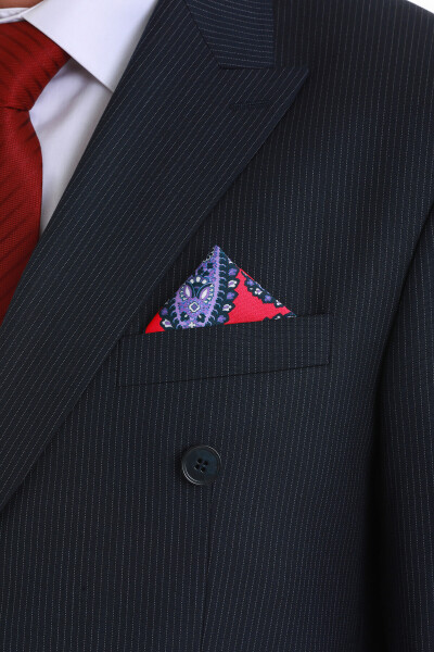 Mor Desenli Klasik Saten Cep Mendili - 2