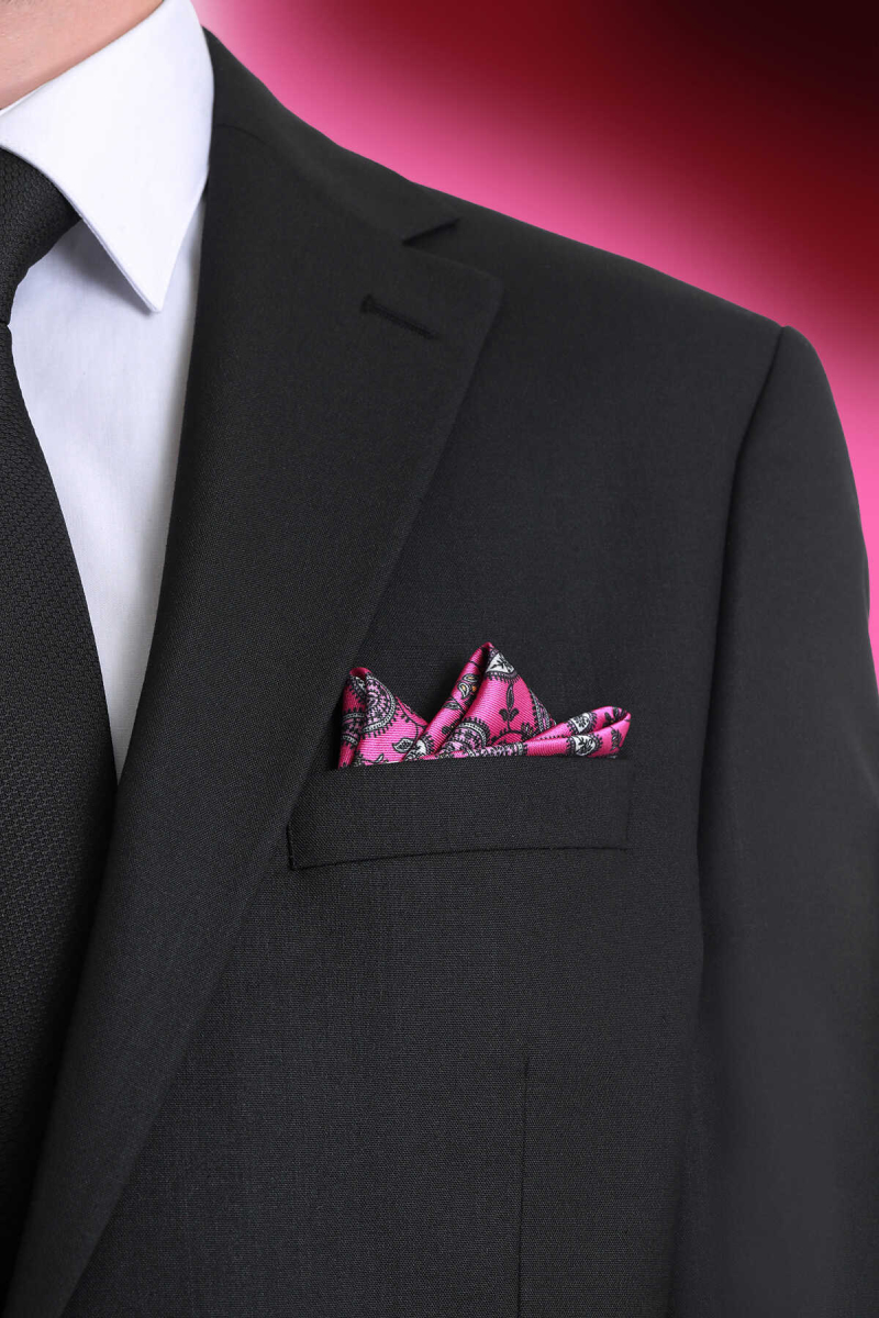 Pembe Desenli Klasik Saten Cep Mendili - Hatem Saykı