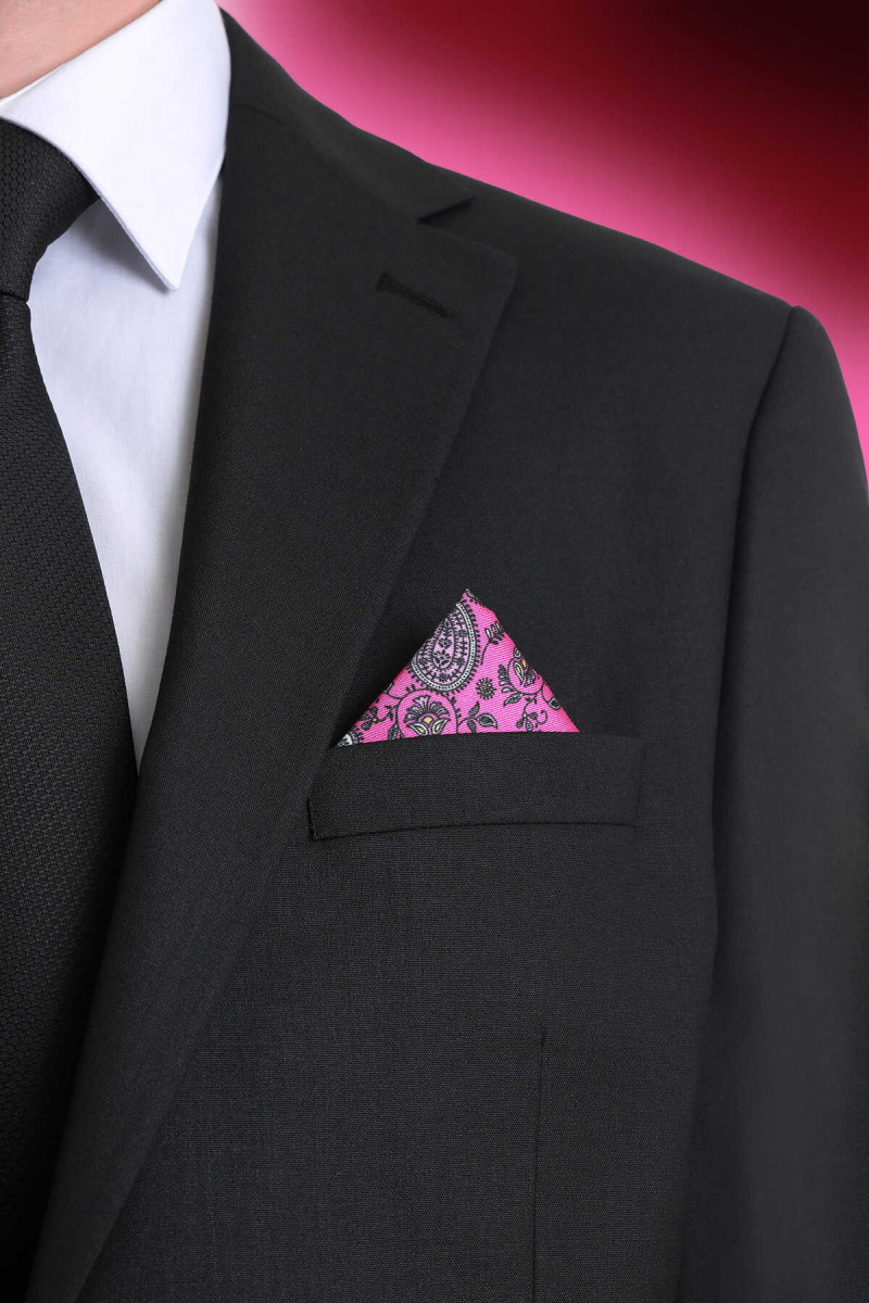 Pembe Desenli Klasik Saten Cep Mendili - Hatem Saykı (1)