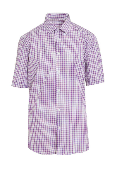 Mor Kareli Kısa Kol Klasik Gömlek - 1