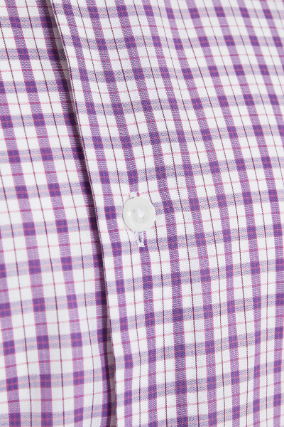 Mor Kareli Kısa Kol Klasik Gömlek - 3