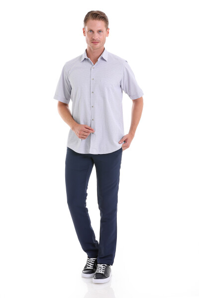 Mor Klasik Fit Kareli Pamuklu Slim Yaka Kısa Kollu Klasik Gömlek - 2