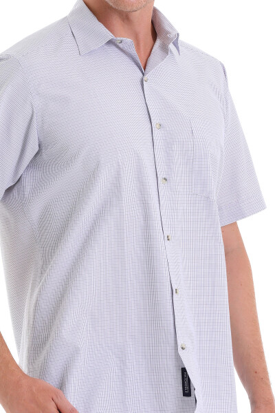 Mor Klasik Fit Kareli Pamuklu Slim Yaka Kısa Kollu Klasik Gömlek - 5