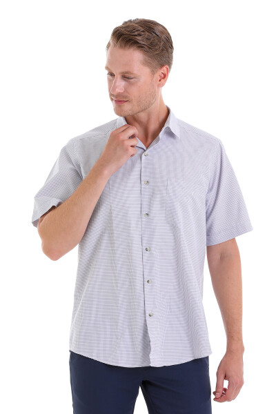 Mor Klasik Fit Kareli Pamuklu Slim Yaka Kısa Kollu Klasik Gömlek - 3