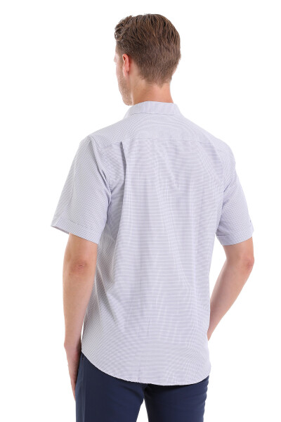 Mor Klasik Fit Kareli Pamuklu Slim Yaka Kısa Kollu Klasik Gömlek - 6