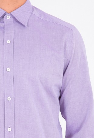 Mor Slim Fit Düz 100% Pamuk Uzun Kol Oxford Gömlek - Thumbnail