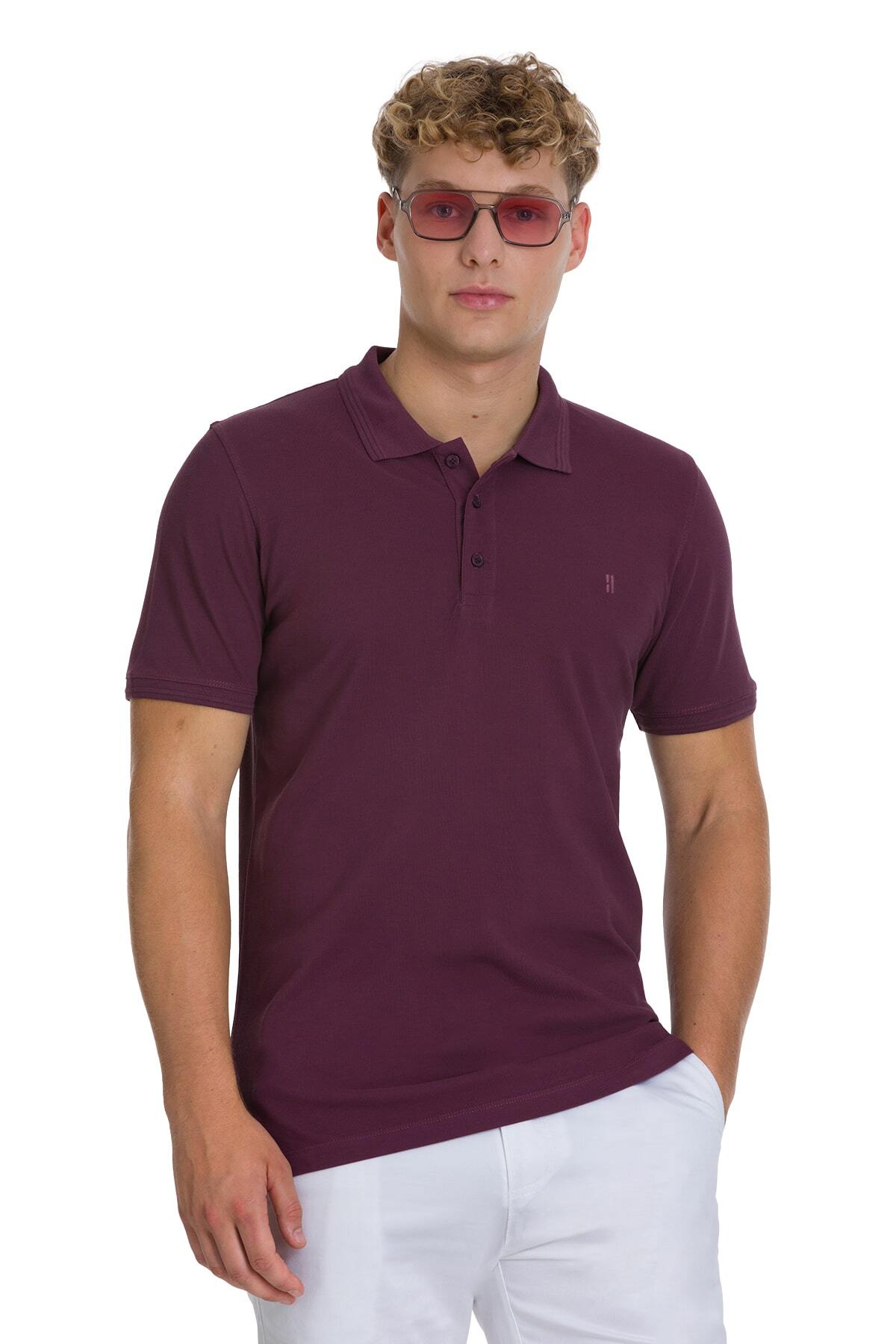 Mor Regular Fit 100% Pamuk Kıvrılmaz Polo Yaka Tişört - 1