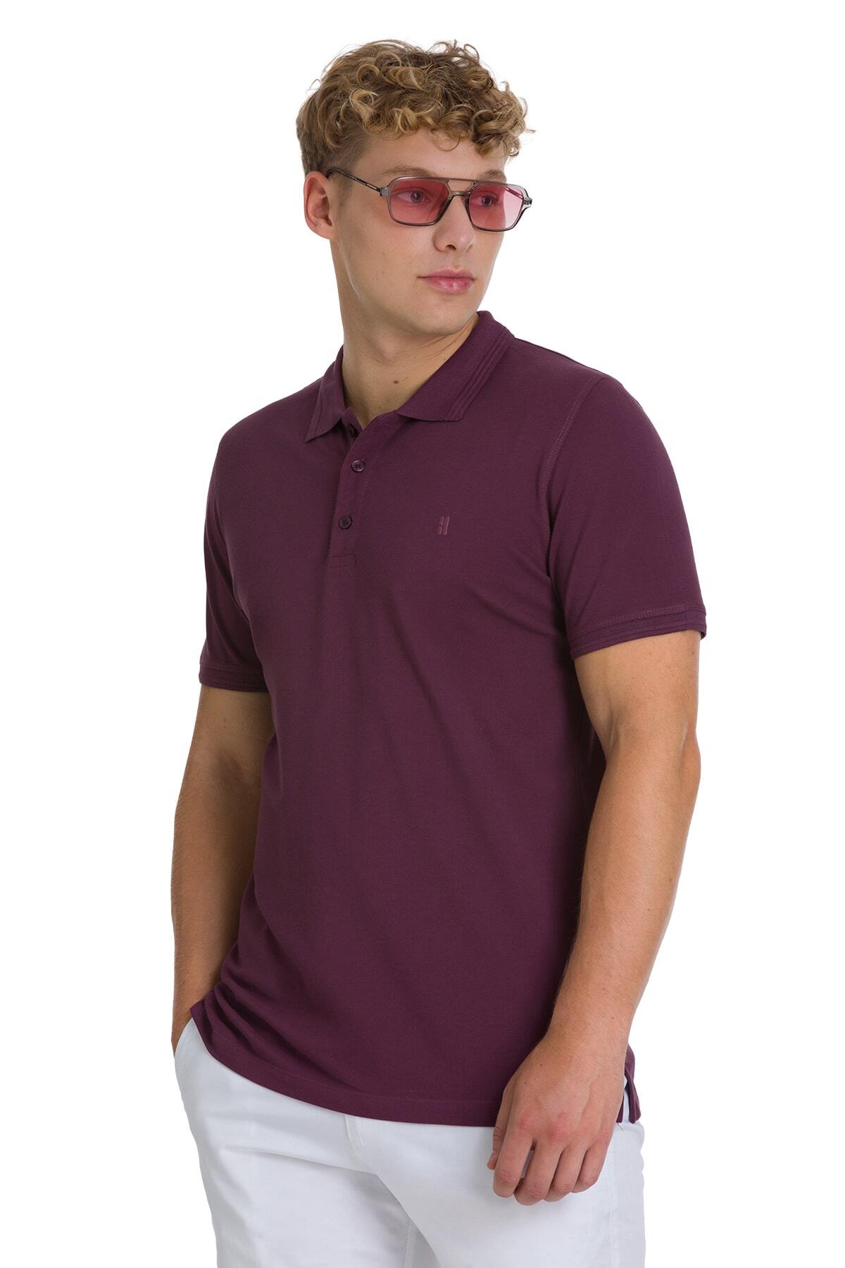 Mor Regular Fit 100% Pamuk Kıvrılmaz Polo Yaka Tişört - 3